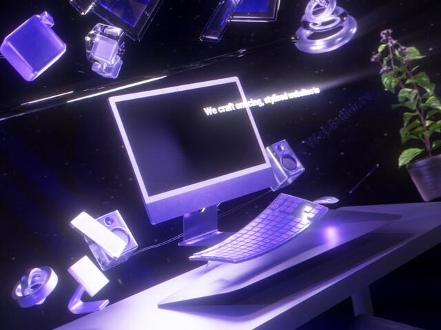 A 3D render of a floating computer setup in space.