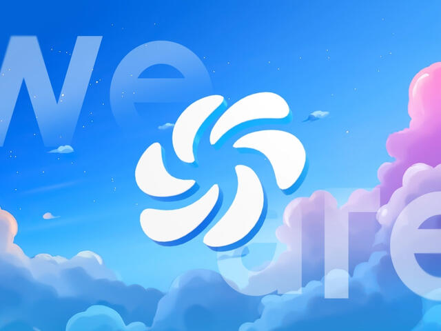 A 3D render of the OpenCanvas logo floating in a blue sky.